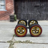 Custom Hot Wheels - Matchbox Rubber Tires & Wheels: Red Line Rubber Tires And Gold 5 Spoke Deep Dish Wheels 12mm - 12mm