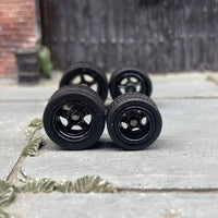 Custom Hot Wheels - Matchbox Rubber Tires & Wheels: Rubber Tires And Black 5 Spoke Deep Dish Wheels 10mm - 12mm