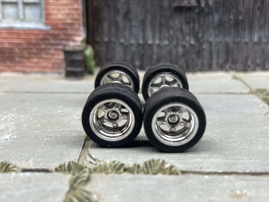 Custom Hot Wheels - Matchbox Rubber Tires & Wheels: Rubber Tires And Chrome 5 Spoke Deep Dish Wheels 12mm - 12mm