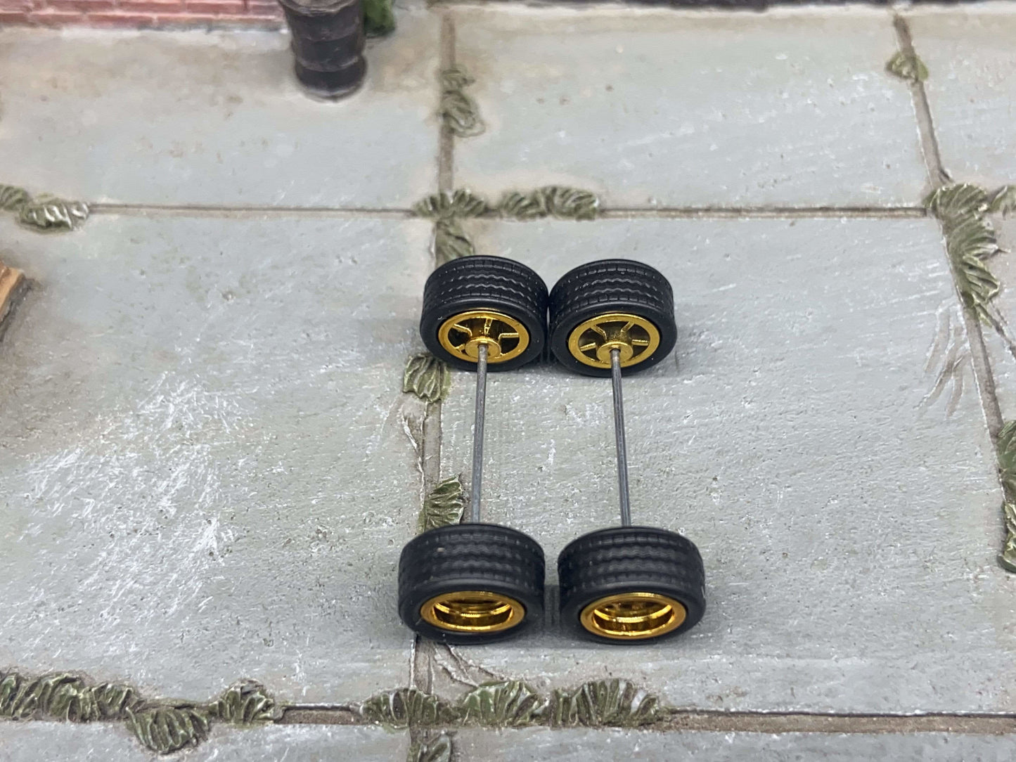Custom Hot Wheels - Matchbox Rubber Tires & Wheels: Rubber Tires And Gold 5 Spoke Deep Dish Wheels 10mm - 10mm