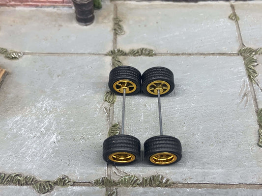 Custom Hot Wheels - Matchbox Rubber Tires & Wheels: Rubber Tires And Gold 5 Spoke Deep Dish Wheels 10mm - 10mm