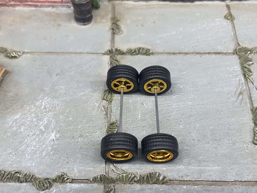 Custom Hot Wheels - Matchbox Rubber Tires & Wheels: Rubber Tires And Gold 5 Spoke Deep Dish Wheels 10mm - 10mm