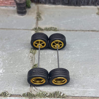 Custom Hot Wheels - Matchbox Rubber Tires & Wheels: Rubber Tires And Gold 5 Spoke Deep Dish Wheels 10mm - 10mm