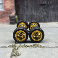 Custom Hot Wheels - Matchbox Rubber Tires & Wheels: Rubber Tires And Gold 5 Spoke Deep Dish Wheels 10mm - 10mm