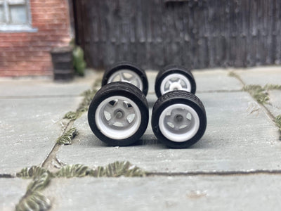 Custom Hot Wheels - Matchbox Rubber Tires & Wheels: Rubber Tires And White 5 Spoke Deep Dish Wheels 10mm - 12mm
