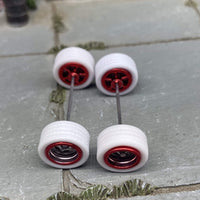 Custom Hot Wheels - Matchbox Rubber Tires & Wheels: White Rubber Tires And Chrome And Red 5 Spoke Deep Dish Wheels 10mm - 10mm