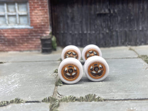 Custom Hot Wheels - Matchbox Rubber Tires & Wheels: White Rubber Tires And Copper 5 Spoke Deep Dish Wheels 10mm - 10mm