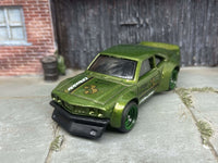 Green Mazda RX-3 custom Hot Wheels with green race wheels, view 2