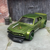 Custom Hot Wheels Mazda RX-3 In Green With Green 4 Spoke Race Wheels With Rubber Tires
