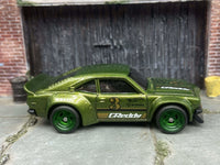 Green Mazda RX-3 custom Hot Wheels with green race wheels, view 3