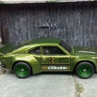 Custom Hot Wheels Mazda RX-3 In Green With Green 4 Spoke Race Wheels With Rubber Tires