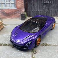 Custom Hot Wheels McLaren 720S Race Car In Purple With Copper 5 Spoke Race Wheels With Rubber Tires