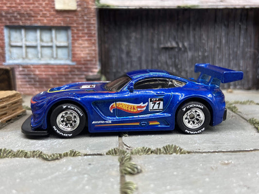 Custom Hot Wheels Mercedes AMG GT3 Race Car In Blue With Chrome Race Wheels With Yokohama Rubber Tires