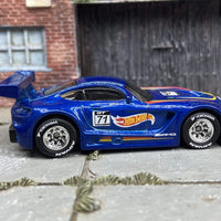 Custom Hot Wheels Mercedes AMG GT3 Race Car In Blue With Chrome Race Wheels With Yokohama Rubber Tires