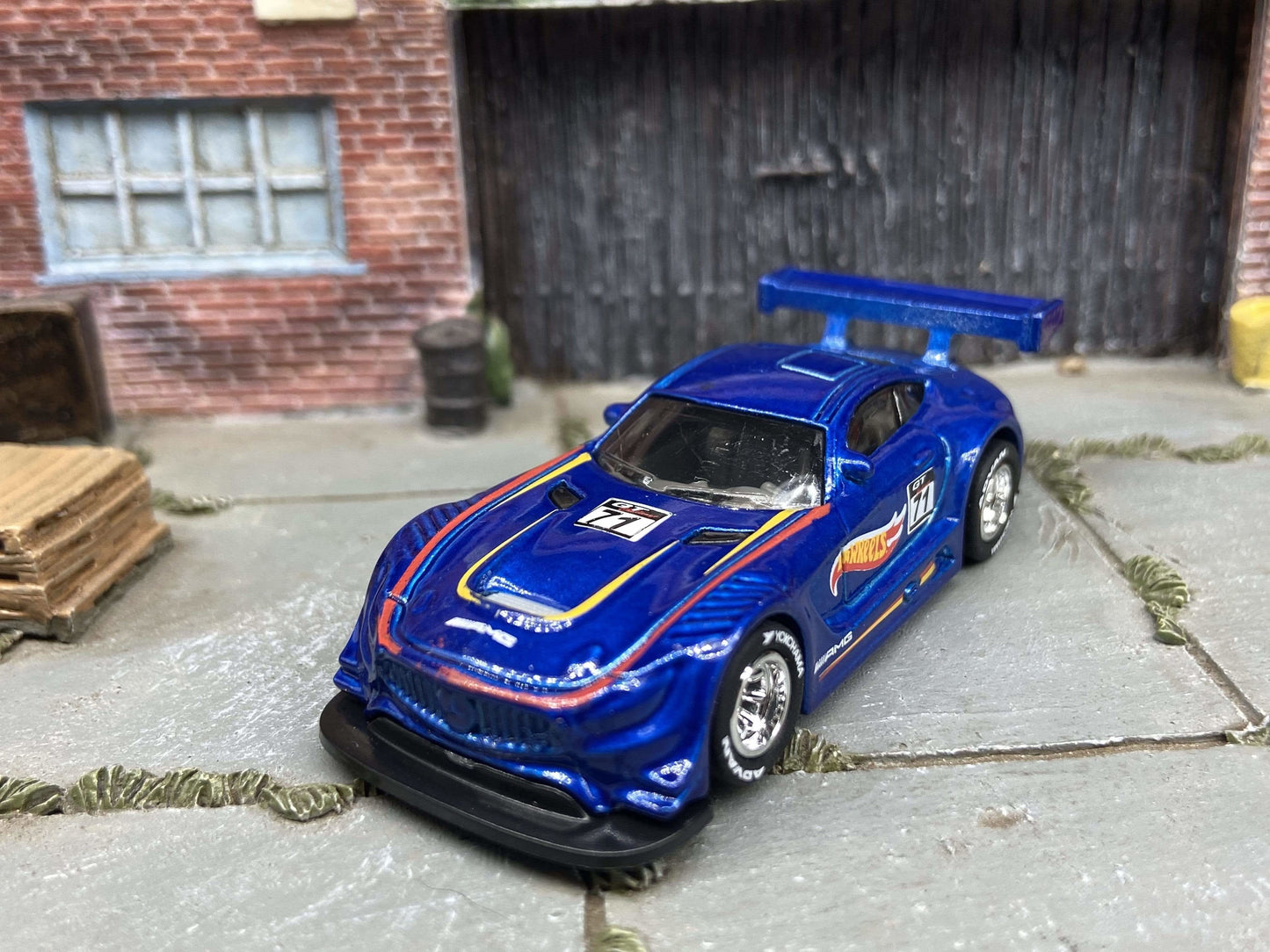 Custom Hot Wheels Mercedes AMG GT3 Race Car In Blue With Chrome Race Wheels With Yokohama Rubber Tires