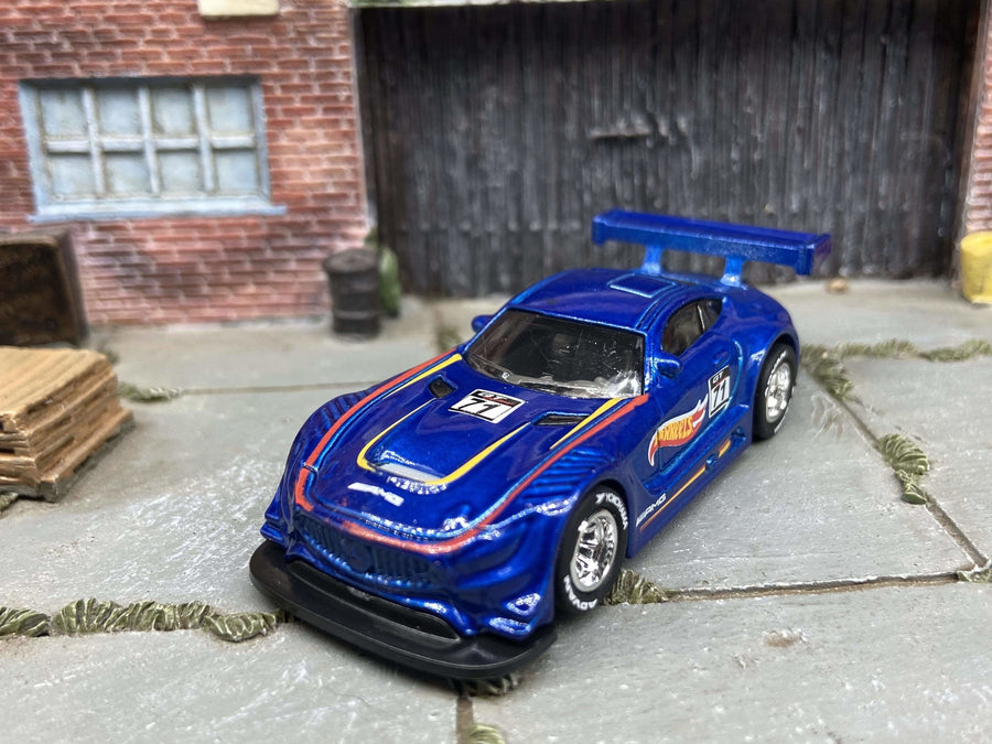 Custom Hot Wheels Mercedes AMG GT3 Race Car In Blue With Chrome Race Wheels With Yokohama Rubber Tires