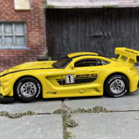 Custom Hot Wheels Mercedes AMG GT3 Race Car In Yellow With Chrome Race Wheels With Yokohama Rubber Tires