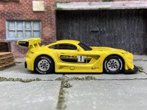 Custom Hot Wheels Mercedes AMG GT3 Race Car In Yellow With Chrome Race Wheels With Yokohama Rubber Tires