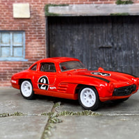 Custom Hot Wheels - Mercedes-Benz 300SL - Red and Black 2 - White Race Wheels - Rubber Tires