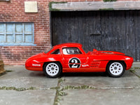 Custom Hot Wheels Mercedes-Benz 300SL in Red and Black 2 with white race wheels and rubber tires