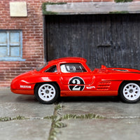 Custom Hot Wheels - Mercedes-Benz 300SL - Red and Black 2 - White Race Wheels - Rubber Tires