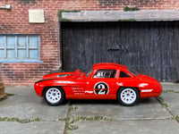 Custom Hot Wheels Mercedes-Benz 300SL in Red and Black 2 with white race wheels and rubber tires
