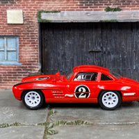 Custom Hot Wheels - Mercedes-Benz 300SL - Red and Black 2 - White Race Wheels - Rubber Tires