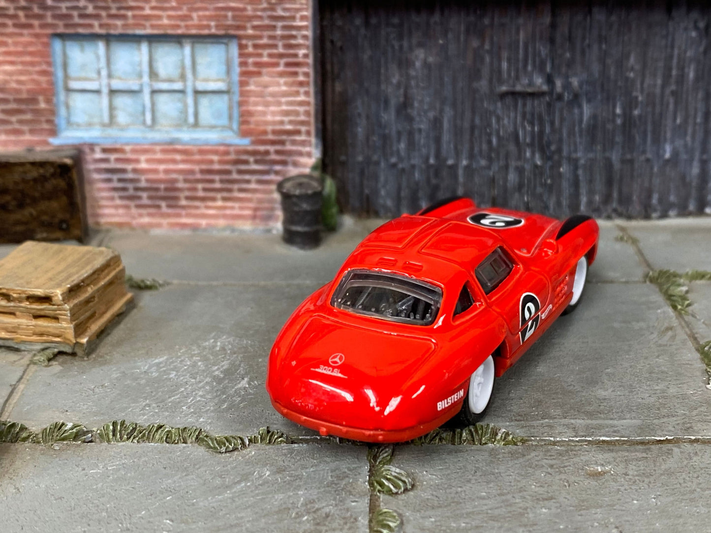 Custom Hot Wheels - Mercedes-Benz 300SL - Red and Black 2 - White Race Wheels - Rubber Tires