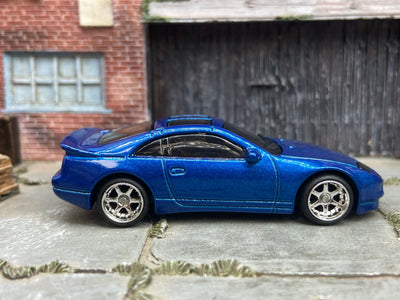Custom Hot Wheels Nissan 300ZX TT In Blue With Chrome 6 Spoke Wheels With Rubber Tires