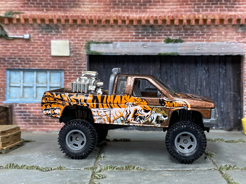 Custom Hot Wheels Nissan Hardbody 4X4 Truck Brown and Orange Tiger Muncle Mikes