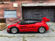 Custom Hot Wheels - Nissan Leaf Nismo - Red and Black - Chrome 12 Spoke Wheels - Rubber Tires