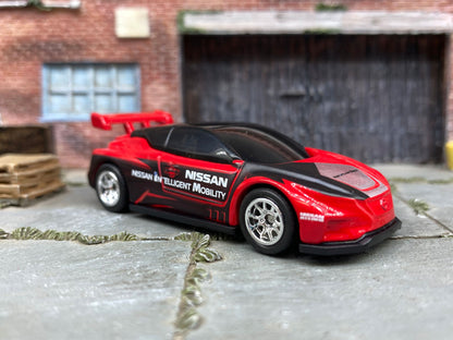 Custom Hot Wheels - Nissan Leaf Nismo - Red and Black - Chrome 12 Spoke Wheels - Rubber Tires