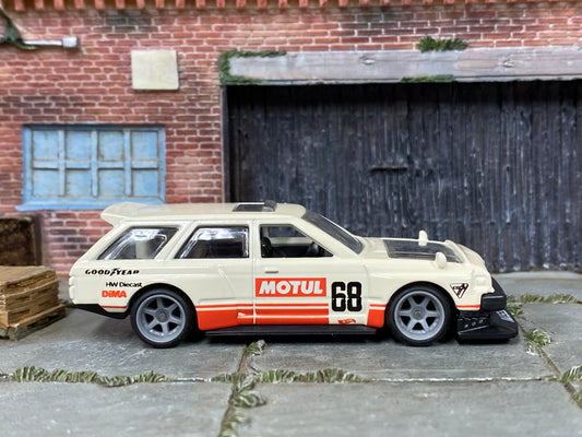 Custom Hot Wheels - Nissan Maxima Drift Car - White, Red and Black 68 - Gray 6 Spoke Wheels - Rubber Tires