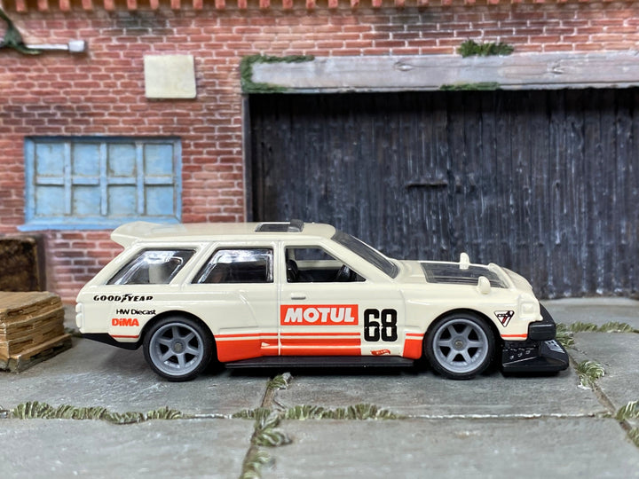 Custom Hot Wheels - Nissan Maxima Drift Car - White, Red and Black 68 - Gray 6 Spoke Wheels - Rubber Tires