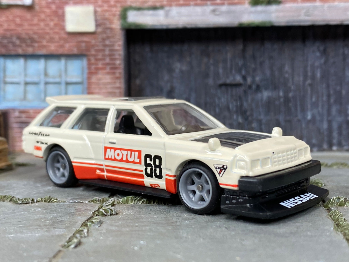 Custom Hot Wheels - Nissan Maxima Drift Car - White, Red and Black 68 - Gray 6 Spoke Wheels - Rubber Tires