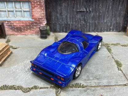 Custom Hot Wheels - Nissan R390 GT1 - Blue - Chrome BBS Wheels With Rubber Tires