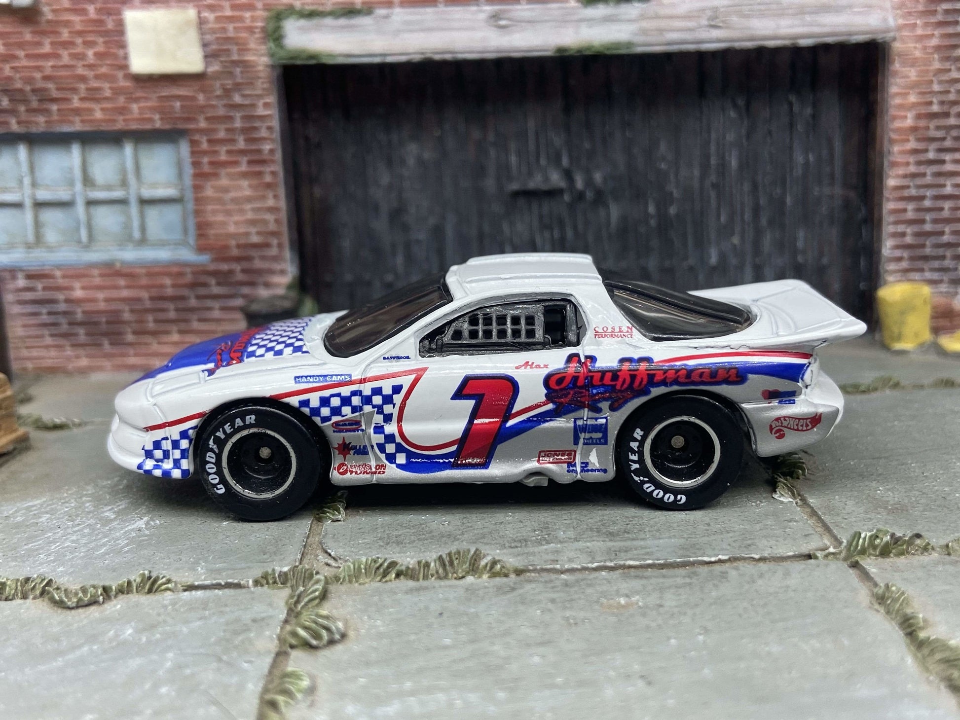 Custom Hot Wheels - Pontiac Firebird - Red White and Blue - Black and Chrome Smoothie Race Wheels - Goodyear Rubber Tires