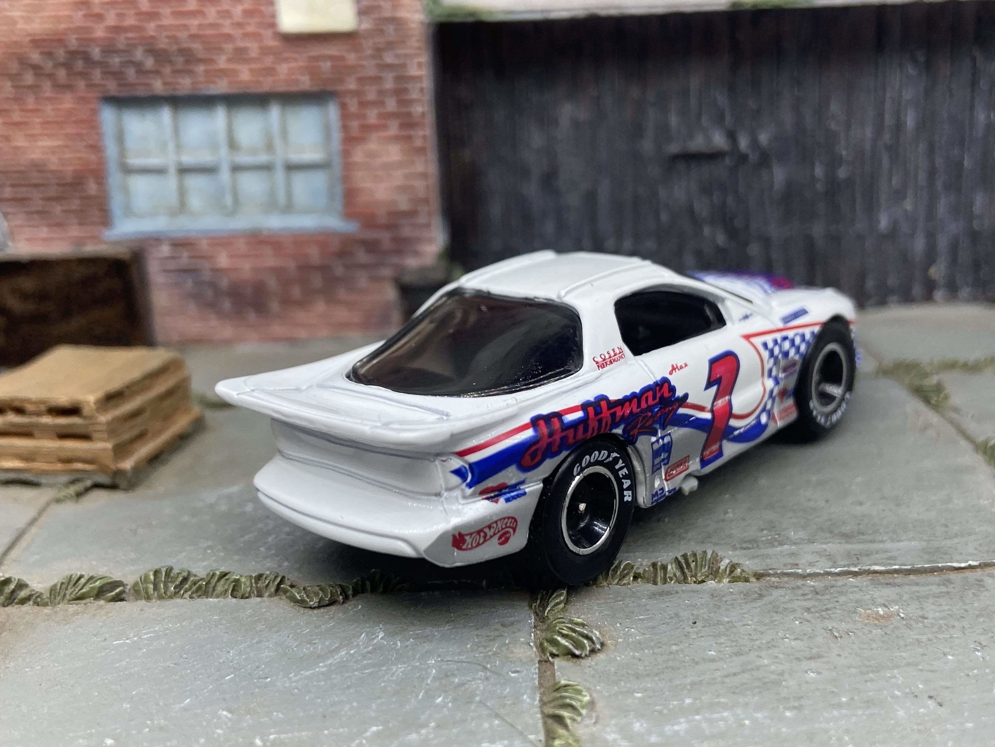 Custom Hot Wheels - Pontiac Firebird - Red White and Blue - Black and Chrome Smoothie Race Wheels - Goodyear Rubber Tires