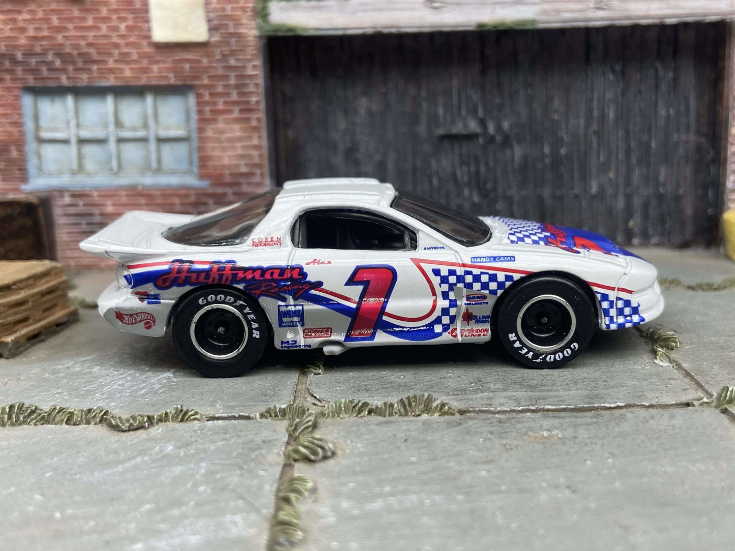 Custom Hot Wheels - Pontiac Firebird - Red White and Blue - Black and Chrome Smoothie Race Wheels - Goodyear Rubber Tires