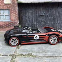 Custom Hot Wheels Porsche 918 Spyder Race Car In Black and Red With Chrome 5 Spoke Wheels With Redline Rubber Tires