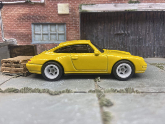 Custom Hot Wheels Porsche Carrera In Yellow With White 5 Spoke Deep Dish Wheels With Rubber Tires