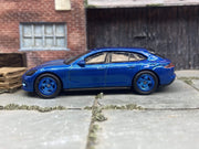 Custom Hot Wheels Porsche Pamamera Turbo E-Hybrid Sport Turismo In Blue With Blue 5 Star Wheels With Rubber Tires