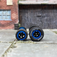 Custom Hot Wheels Rims and Rubber Tires - 5 Spoke Black and Blue Wheels - Goodyear Eagle Slicks