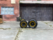 Custom Hot Wheels Rims and Rubber Tires - 5 Spoke Black and Gold Wheels - Goodyear Eagle Slicks