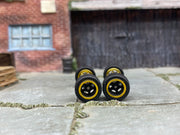 Custom Hot Wheels Rims and Rubber Tires - 5 Spoke Black and Gold Wheels - Rubber Tires - 10mm