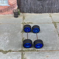 Custom Hot Wheels Rims and Rubber Tires - 5 Spoke Blue Wheels - Rubber Tires