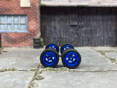 Custom Hot Wheels Rims and Rubber Tires - 5 Spoke Blue Wheels - Rubber Tires