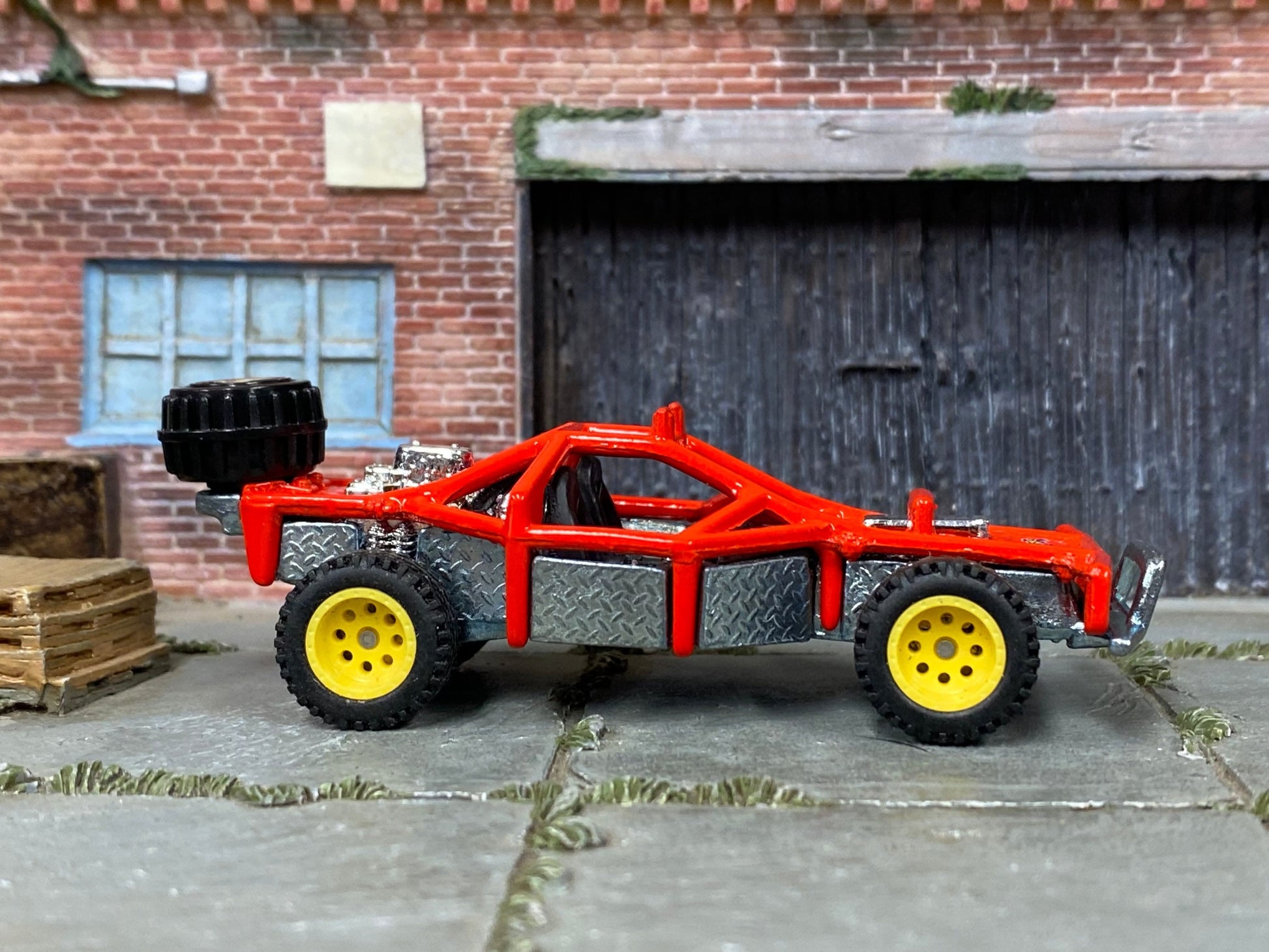 Custom Hot Wheels - Roll Cage Dune Buggy San Rail - Red - Yellow Bead Lock Wheels - Off Road Rubber Tires