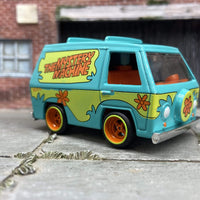 Custom Hot Wheels Scooby-Doo Mystery Machine With Orange and Yellow Racing Wheels With Rubber Tires