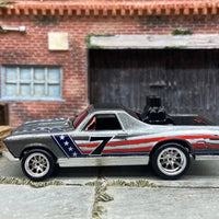 Custom Hot Wheels Stars and Stripes 1968 Chevy El Camino Dressed in Red, White and Blue with Chrome BBS Wheels with Rubber Tires